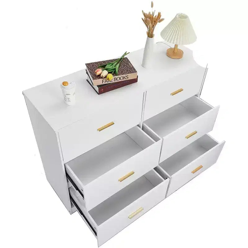Acekool 6 Drawer Dresser, Modern Chest with Metal Handles, Wooden TV Stand & Storage Organizer for Bedroom, Living Room