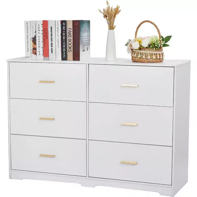 Acekool 6 Drawer Dresser, Modern Chest with Metal Handles, Wooden TV Stand & Storage Organizer for Bedroom, Living Room