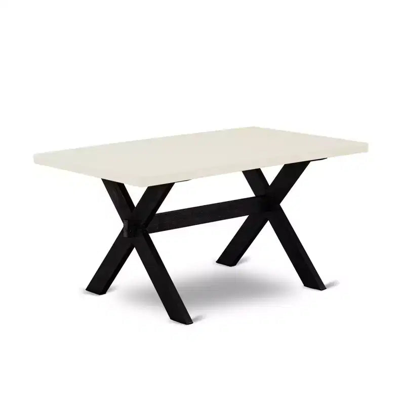HomeStock Belmont 6-Piece Dining Table Set- 4 Dining Chairs with and Rectangular Top Dining Table and Dining Bench - Linen White and Black Finish