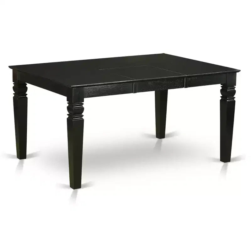HomeStock Belmont 7Pc Dinette Set Includes a Rectangular Kitchen Table with Butterfly Leaf and Six Parson Chairs with Blue Fabric, Black Finish