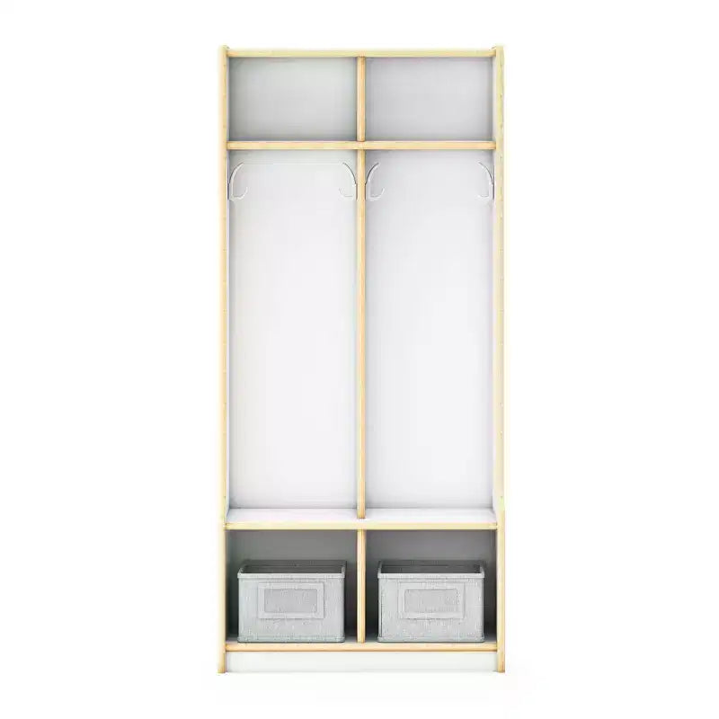 Guidecraft EdQ 2-Section Wooden Storage Locker with Bench Seat for Classroom, Kids Cubby Organizer with Shelves and Hooks for Coats