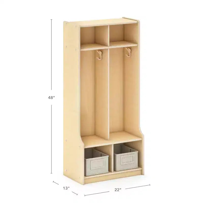 Guidecraft EdQ 2-Section Wooden Storage Locker with Bench Seat for Classroom, Kids Cubby Organizer with Shelves and Hooks for Coats