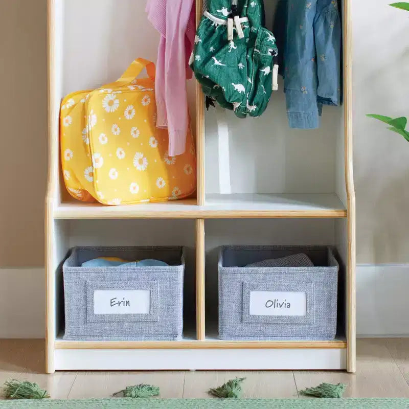 Guidecraft EdQ 2-Section Wooden Storage Locker with Bench Seat for Classroom, Kids Cubby Organizer with Shelves and Hooks for Coats