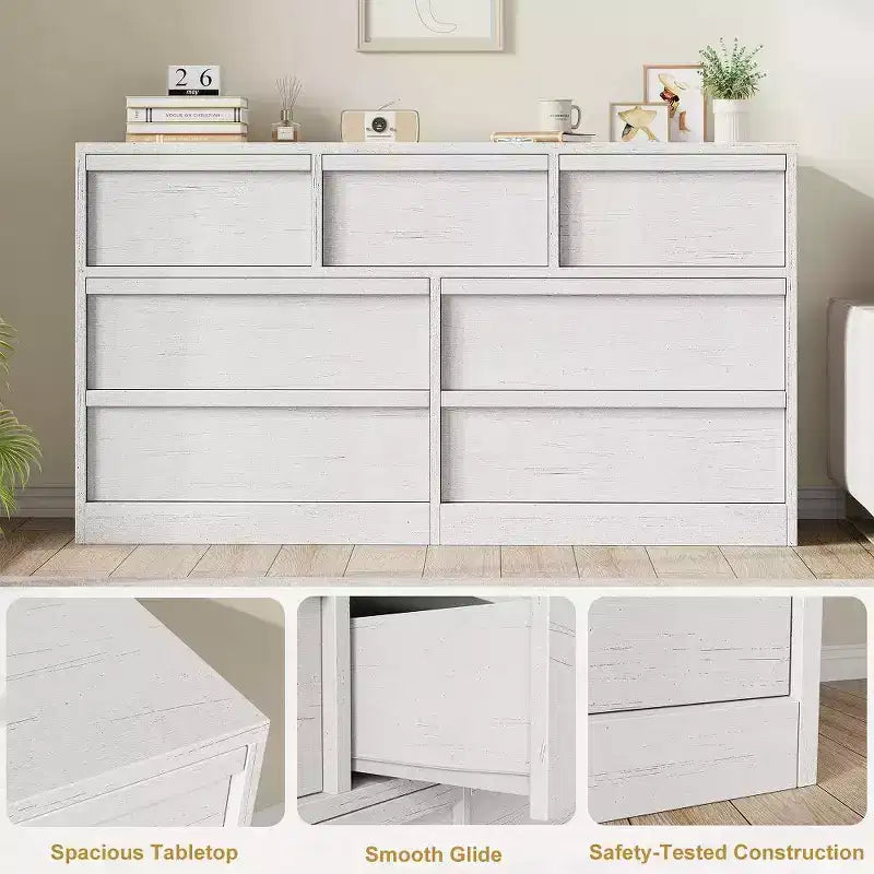 Modern Double Dresser Organizer with 6/ 7 /8 Drawers, Wooden Chest of Drawers for Living Room, Hallway, Entryway, Office