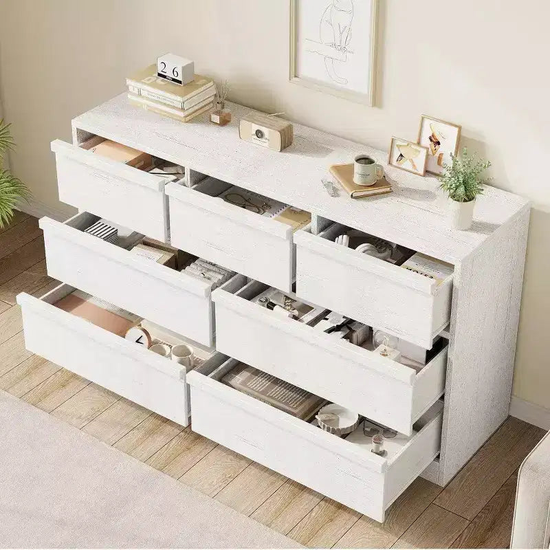 Modern Double Dresser Organizer with 6/ 7 /8 Drawers, Wooden Chest of Drawers for Living Room, Hallway, Entryway, Office