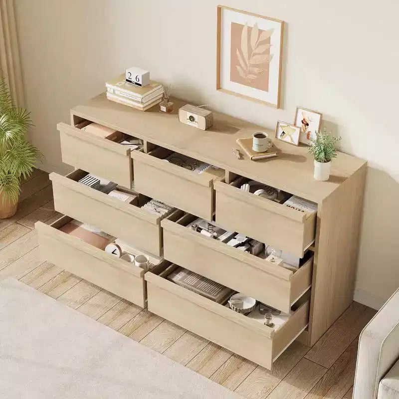 Modern Double Dresser Organizer with 6/ 7 /8 Drawers, Wooden Chest of Drawers for Living Room, Hallway, Entryway, Office