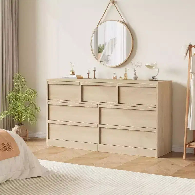 Modern Double Dresser Organizer with 6/ 7 /8 Drawers, Wooden Chest of Drawers for Living Room, Hallway, Entryway, Office