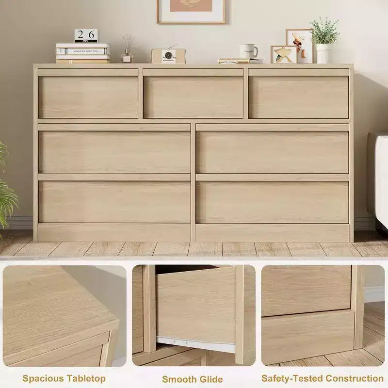 Modern Double Dresser Organizer with 6/ 7 /8 Drawers, Wooden Chest of Drawers for Living Room, Hallway, Entryway, Office