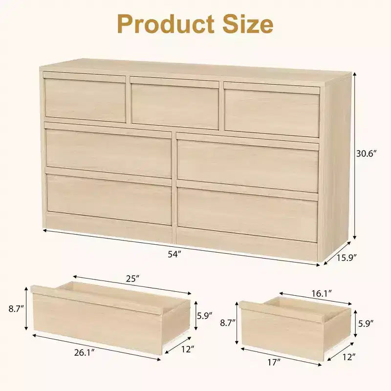 Modern Double Dresser Organizer with 6/ 7 /8 Drawers, Wooden Chest of Drawers for Living Room, Hallway, Entryway, Office