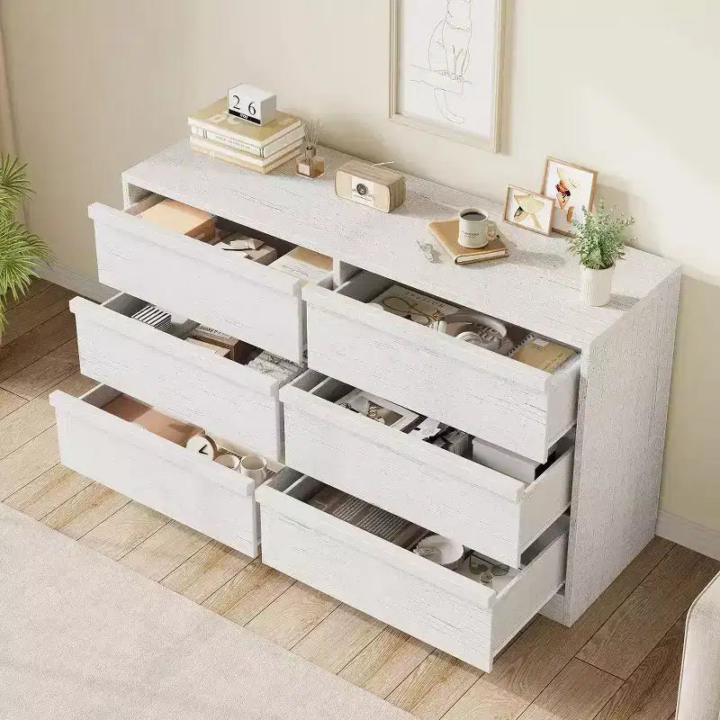 Modern Double Dresser Organizer with 6/ 7 /8 Drawers, Wooden Chest of Drawers for Living Room, Hallway, Entryway, Office