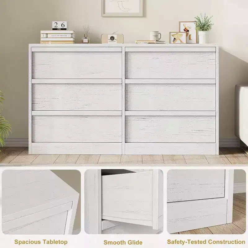 Modern Double Dresser Organizer with 6/ 7 /8 Drawers, Wooden Chest of Drawers for Living Room, Hallway, Entryway, Office