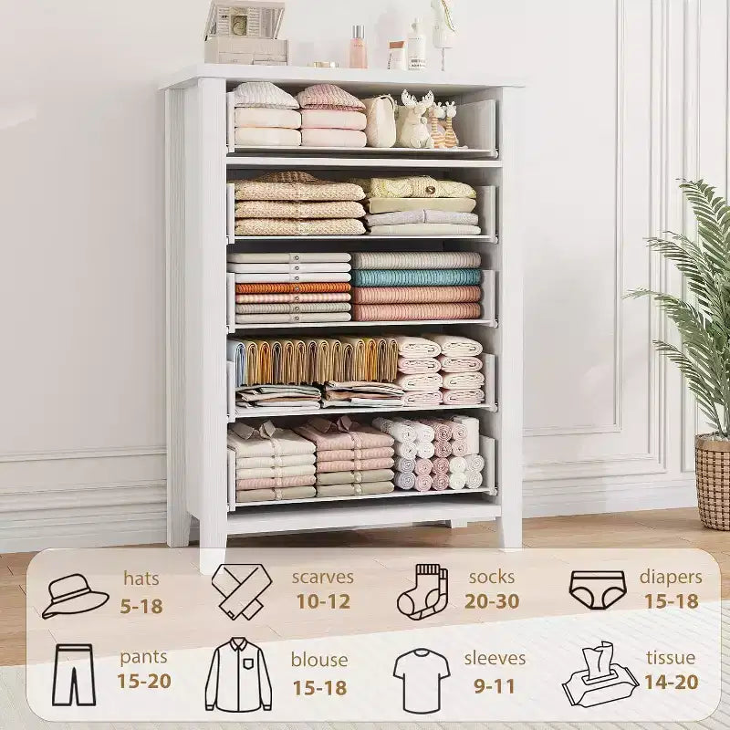 Farmhouse 5 Dresser for Bedroom, 45.2 Tall Dresser, Vertical Drawer with Storage Freestanding, Wooden Closet Storage Chest for Bedroom