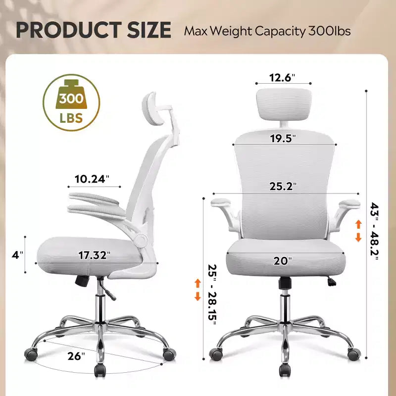 GALAXHERO High Back Mesh Office Chair, Ergonomic Desk Chair with Flip-up Armrests, Adjustable Headrest & Lumbar Support