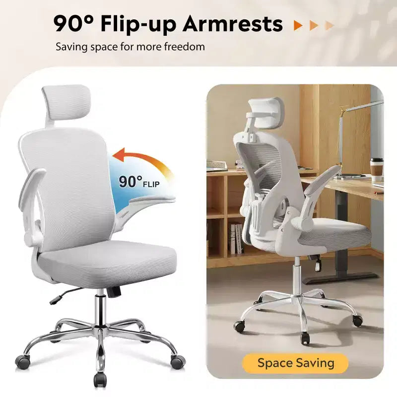 GALAXHERO High Back Mesh Office Chair, Ergonomic Desk Chair with Flip-up Armrests, Adjustable Headrest & Lumbar Support