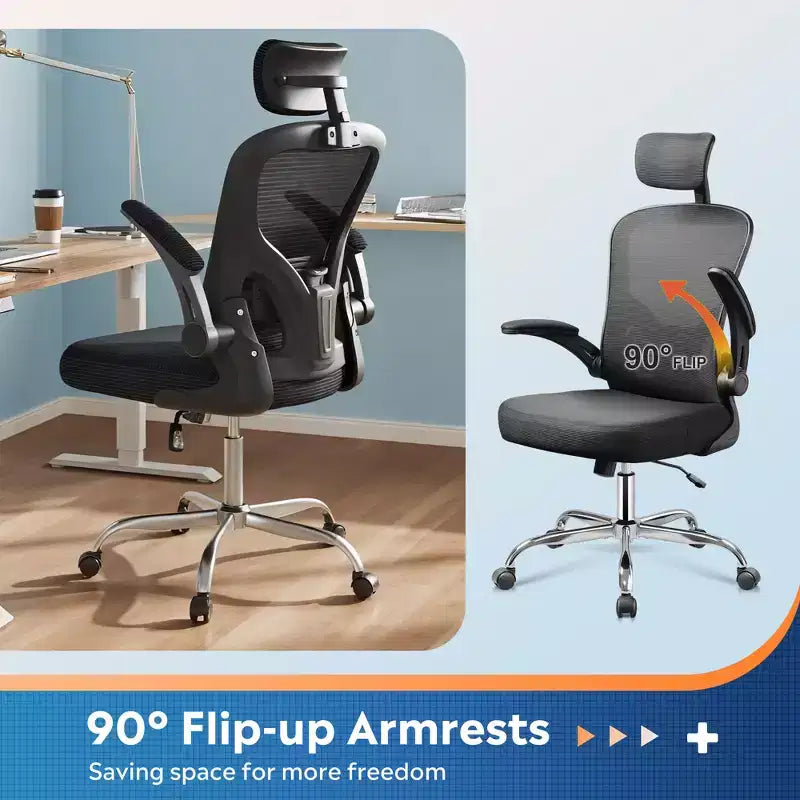 GALAXHERO High Back Mesh Office Chair, Ergonomic Desk Chair with Flip-up Armrests, Adjustable Headrest & Lumbar Support