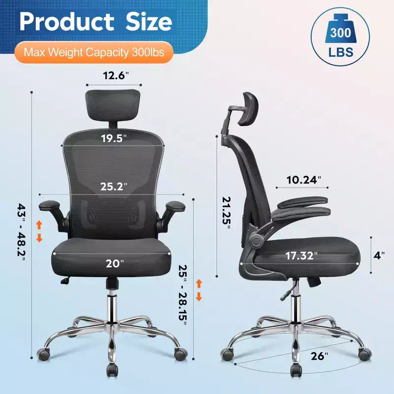 GALAXHERO High Back Mesh Office Chair, Ergonomic Desk Chair with Flip-up Armrests, Adjustable Headrest & Lumbar Support