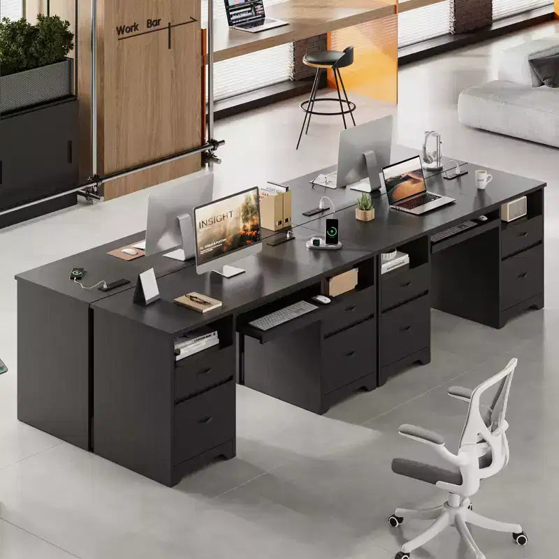 Bestier 59'' Office Desk with Charging Station & Keyboard Tray, Computer Desk with Drawers, Modern Executive Desk for Home office