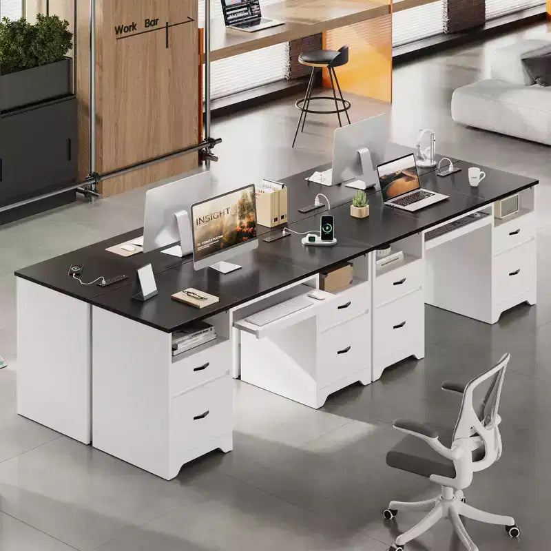 Bestier 59'' Office Desk with Charging Station & Keyboard Tray, Computer Desk with Drawers, Modern Executive Desk for Home office