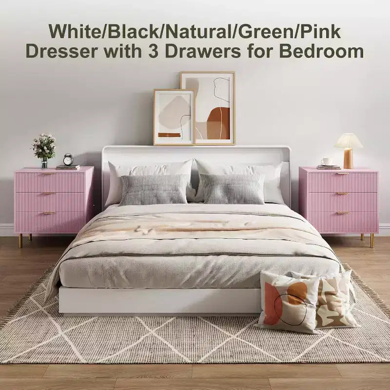 Modern 3-Drawer Dresser - Gold Handle & Large Storage for Bedroom & Living Room