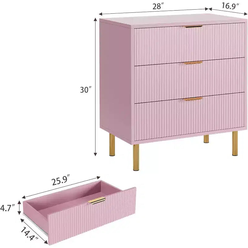 Modern 3-Drawer Dresser - Gold Handle & Large Storage for Bedroom & Living Room