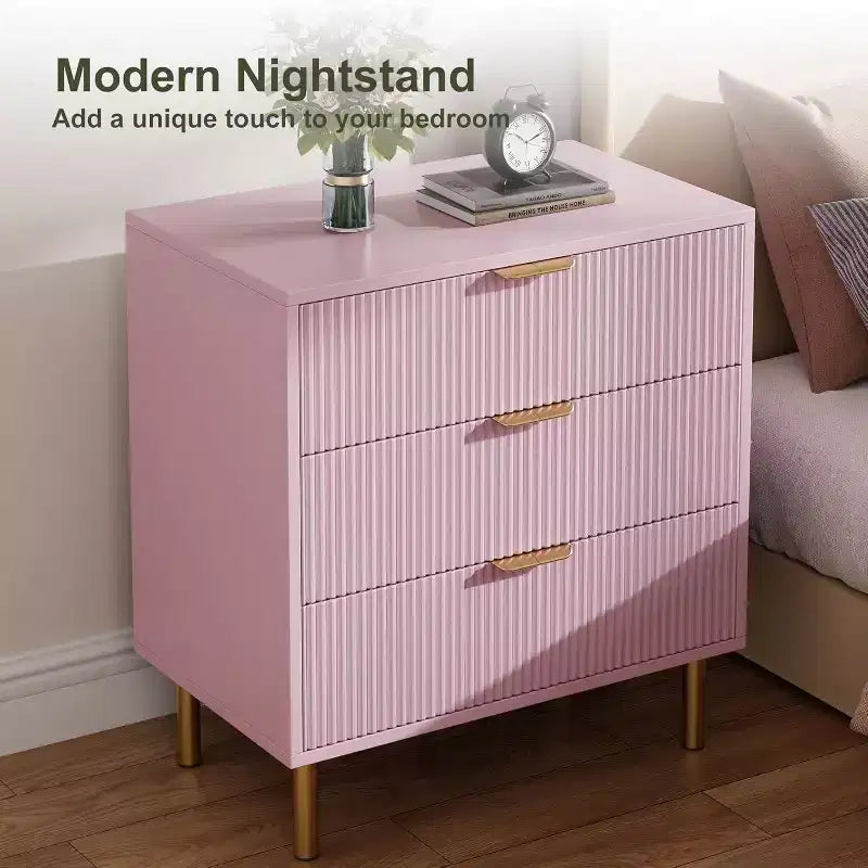 Modern 3-Drawer Dresser - Gold Handle & Large Storage for Bedroom & Living Room