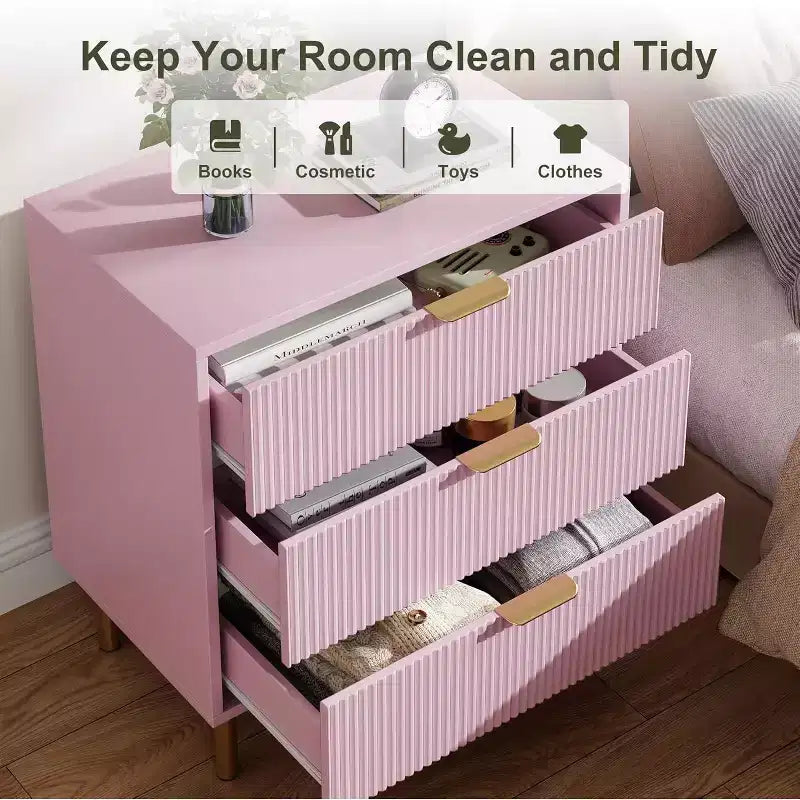 Modern 3-Drawer Dresser - Gold Handle & Large Storage for Bedroom & Living Room