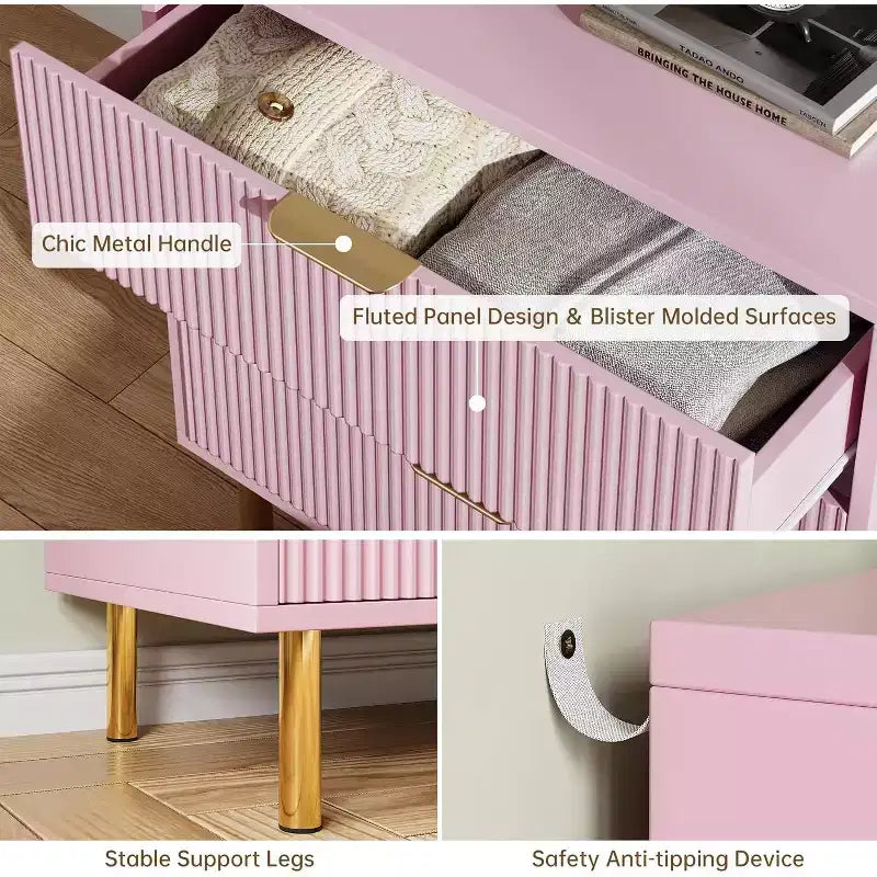 Modern 3-Drawer Dresser - Gold Handle & Large Storage for Bedroom & Living Room