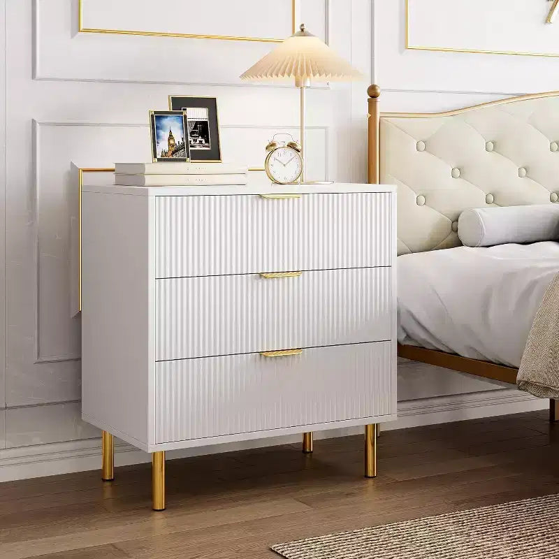 Modern 3-Drawer Dresser - Gold Handle & Large Storage for Bedroom & Living Room