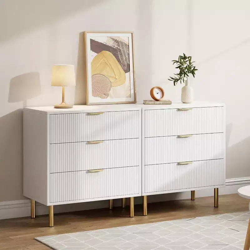 Modern 3-Drawer Dresser - Gold Handle & Large Storage for Bedroom & Living Room