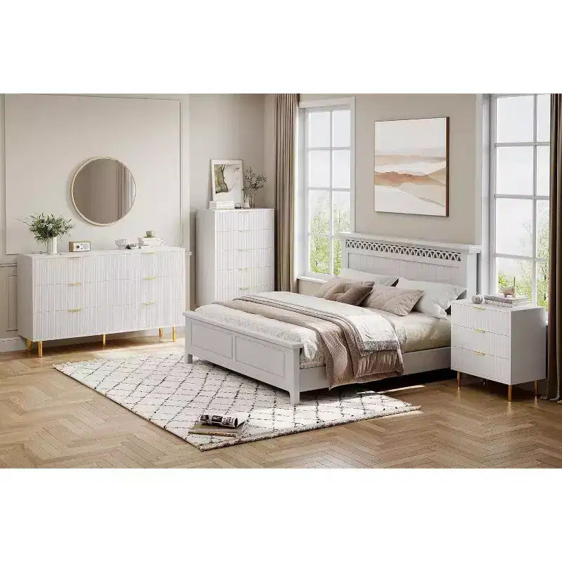 Modern 3-Drawer Dresser - Gold Handle & Large Storage for Bedroom & Living Room