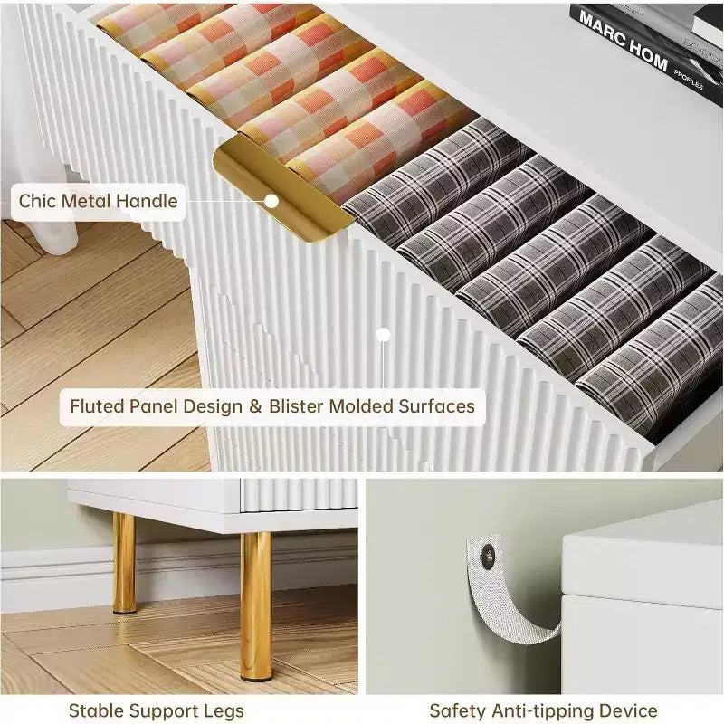 Modern 3-Drawer Dresser - Gold Handle & Large Storage for Bedroom & Living Room
