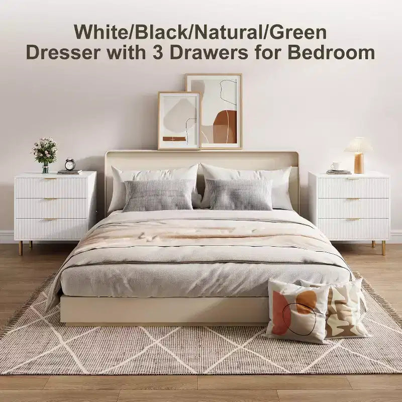 Modern 3-Drawer Dresser - Gold Handle & Large Storage for Bedroom & Living Room