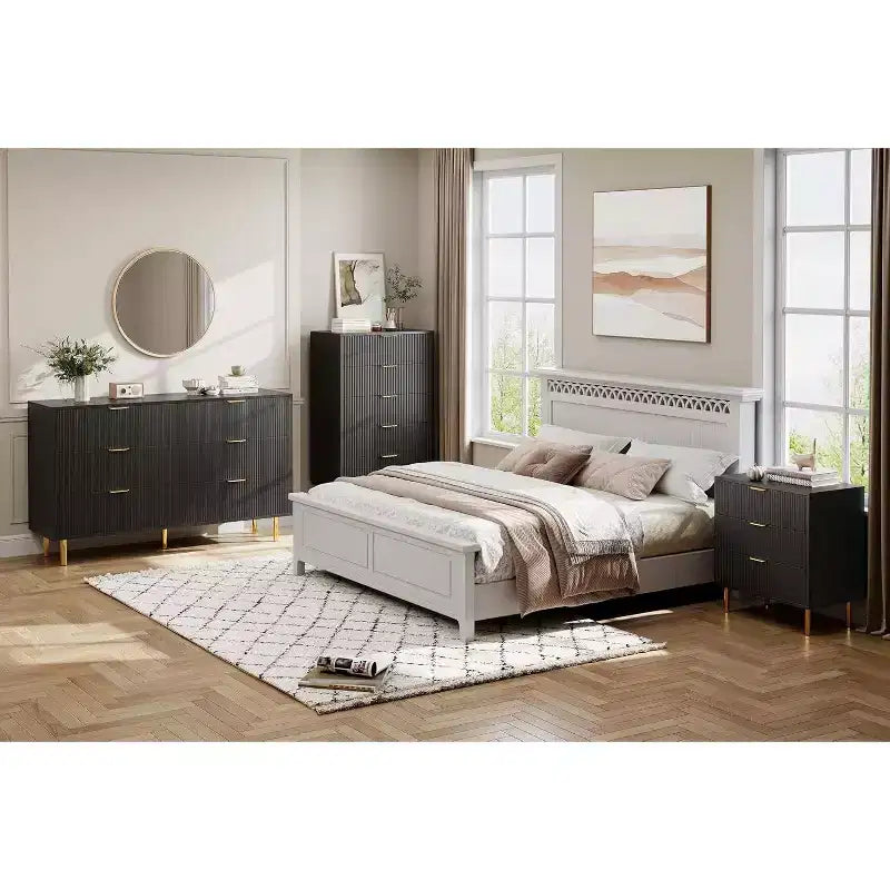 Modern 3-Drawer Dresser - Gold Handle & Large Storage for Bedroom & Living Room