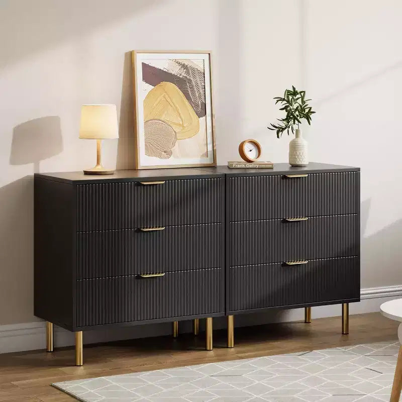 Modern 3-Drawer Dresser - Gold Handle & Large Storage for Bedroom & Living Room