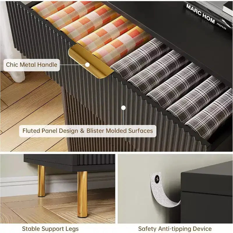 Modern 3-Drawer Dresser - Gold Handle & Large Storage for Bedroom & Living Room