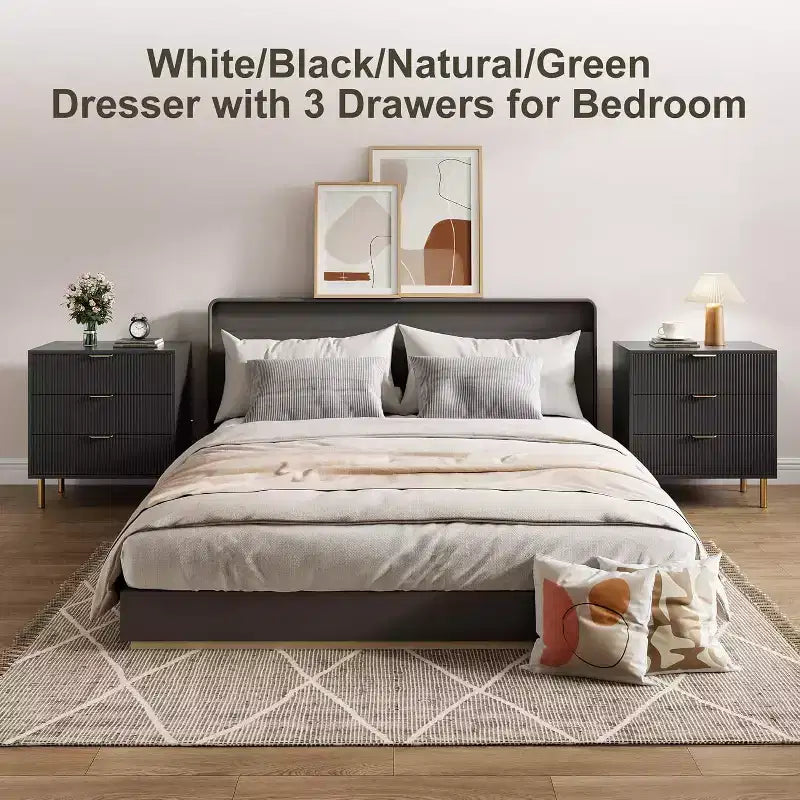 Modern 3-Drawer Dresser - Gold Handle & Large Storage for Bedroom & Living Room