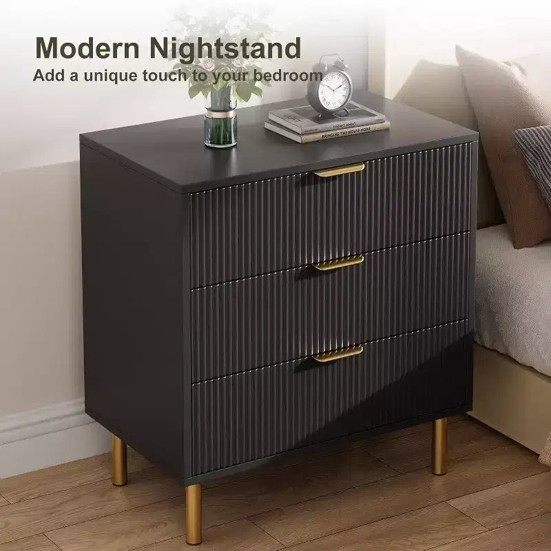 Modern 3-Drawer Dresser - Gold Handle & Large Storage for Bedroom & Living Room
