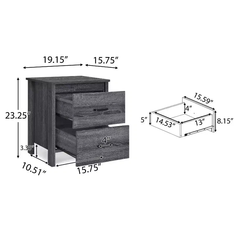 GDFStudio Titeca Contemporary 2 Drawer Wood Nightstands (Set of 2)