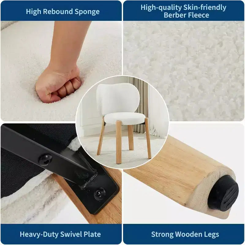 Cute Vanity Chair with Love Backrest, Modern Makeup Vanity Stool Teddy Fabric for Dressing Home Office Bedoom Dinning Room and Living Room