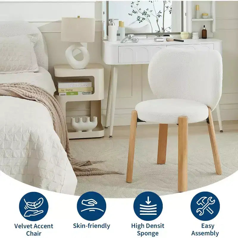 Cute Vanity Chair with Love Backrest, Modern Makeup Vanity Stool Teddy Fabric for Dressing Home Office Bedoom Dinning Room and Living Room
