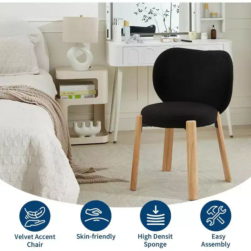 Cute Vanity Chair with Love Backrest, Modern Makeup Vanity Stool Teddy Fabric for Dressing Home Office Bedoom Dinning Room and Living Room