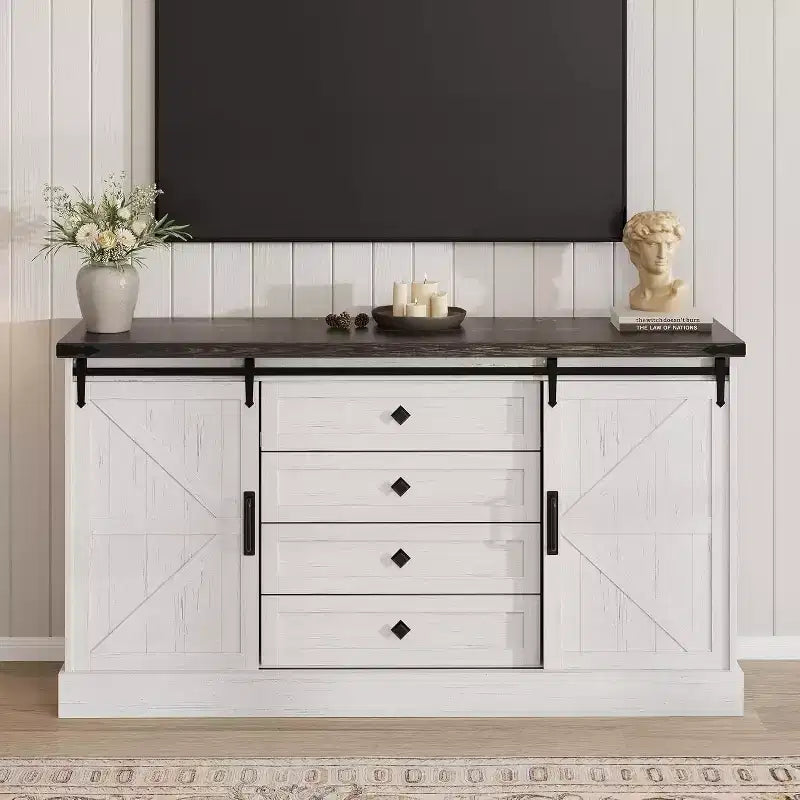 Sideboard Buffet Cabinet with Storage, Farmhouse TV Stand w/Sliding Barn Door, Large Buffet Table for Dining Room, Kitchen and Living Room