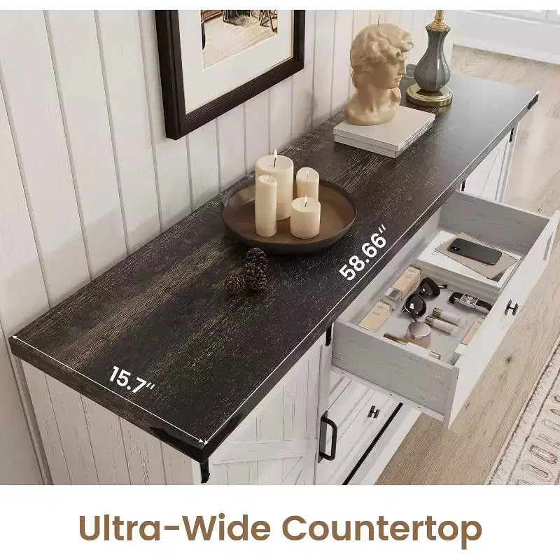 Sideboard Buffet Cabinet with Storage, Farmhouse TV Stand w/Sliding Barn Door, Large Buffet Table for Dining Room, Kitchen and Living Room