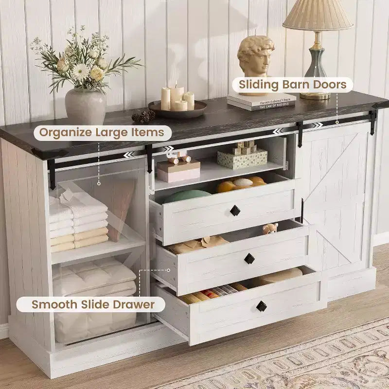 Sideboard Buffet Cabinet with Storage, Farmhouse TV Stand w/Sliding Barn Door, Large Buffet Table for Dining Room, Kitchen and Living Room