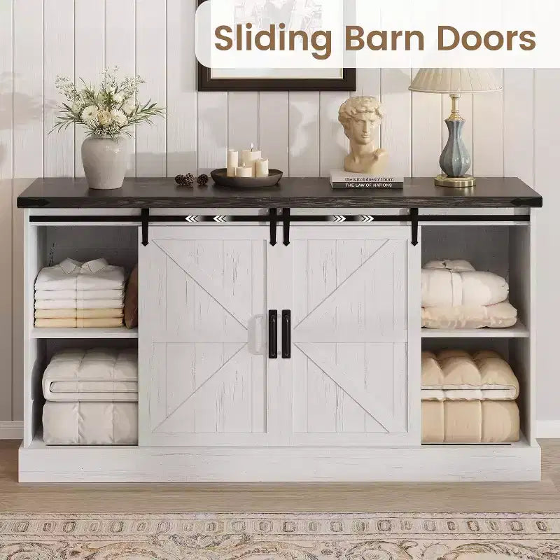Sideboard Buffet Cabinet with Storage, Farmhouse TV Stand w/Sliding Barn Door, Large Buffet Table for Dining Room, Kitchen and Living Room