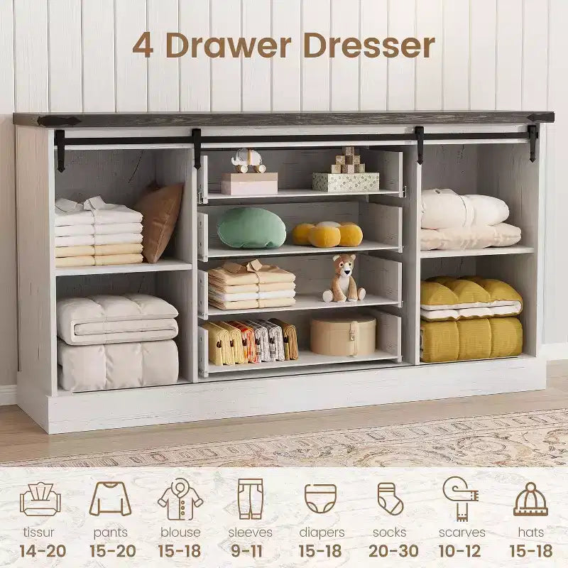 Sideboard Buffet Cabinet with Storage, Farmhouse TV Stand w/Sliding Barn Door, Large Buffet Table for Dining Room, Kitchen and Living Room
