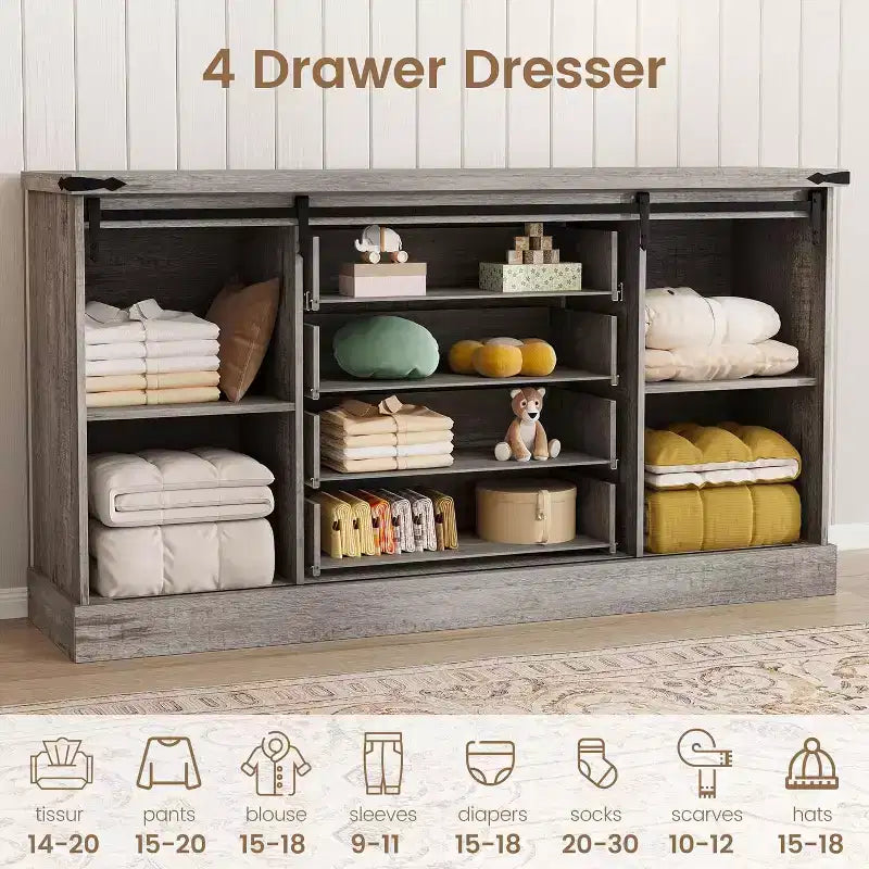 Sideboard Buffet Cabinet with Storage, Farmhouse TV Stand w/Sliding Barn Door, Large Buffet Table for Dining Room, Kitchen and Living Room