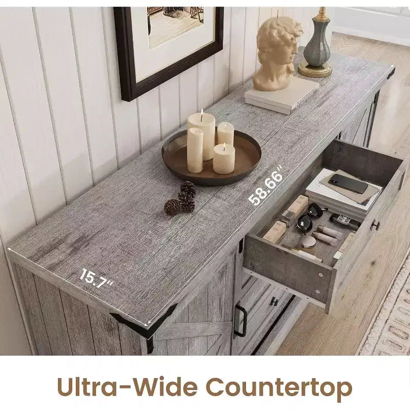 Sideboard Buffet Cabinet with Storage, Farmhouse TV Stand w/Sliding Barn Door, Large Buffet Table for Dining Room, Kitchen and Living Room