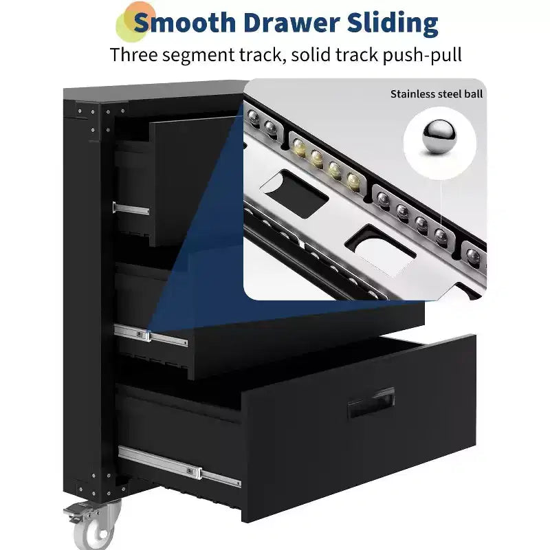 3-Drawer Rolling Tool Cabinet Heavy-Duty Garage Storage on Wheels Mobile Metal Workbench for Warehouse Basement Workshop