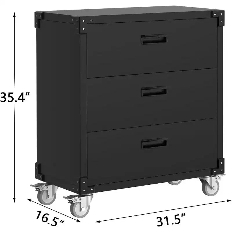 3-Drawer Rolling Tool Cabinet Heavy-Duty Garage Storage on Wheels Mobile Metal Workbench for Warehouse Basement Workshop
